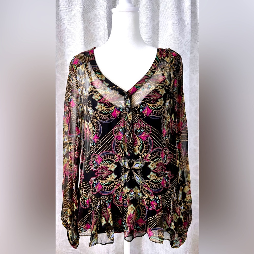 NWT NORDSTROM ELLA MOSS 100% SILK BLOUSE / SIZE M SHEER WITH DETACHABLE CAMI